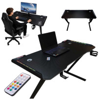 Biurko gamingowe LED RGB 120x60 cm z uchwytami - IKONKA HOME