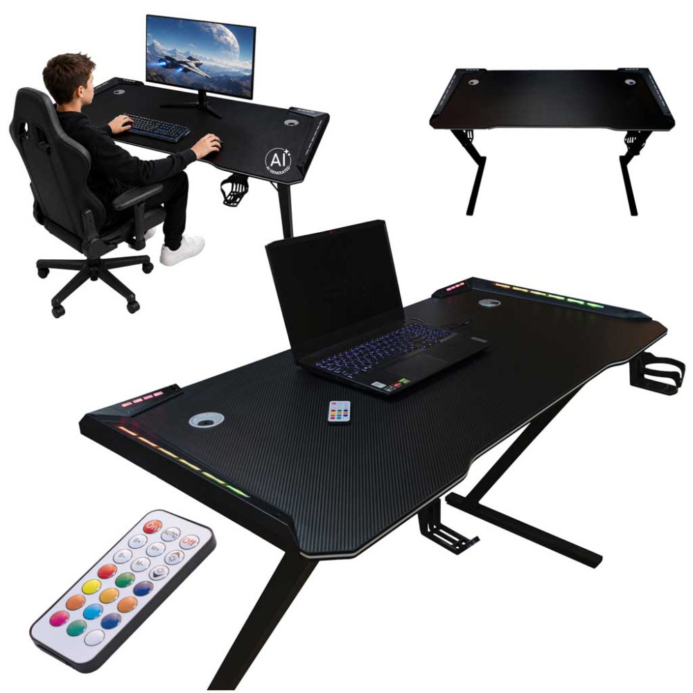 Biurko gamingowe LED RGB 120x60 cm z uchwytami - IKONKA HOME