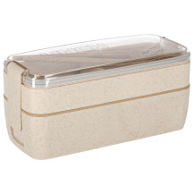 Lunch box z przegródkami 750ml beżowy + sztućce, bez BPA