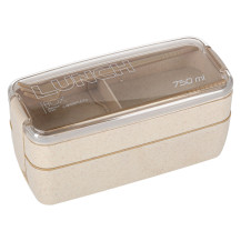Lunch box z przegródkami 750ml beżowy + sztućce, bez BPA