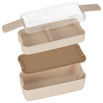 Lunch box z przegródkami 750ml beżowy + sztućce, bez BPA