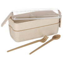Lunch box z przegródkami 750ml beżowy + sztućce, bez BPA