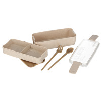 Lunch box z przegródkami 750ml beżowy + sztućce, bez BPA