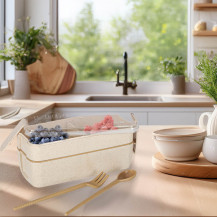 Lunch box z przegródkami 750ml beżowy + sztućce, bez BPA