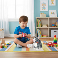 Interaktywny kotek na smyczy, miauczy i chodzi - szary