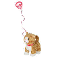 Interaktywny kotek na smyczy beżowy - miauczy i chodzi