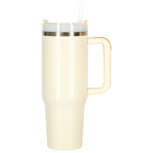 Kubek termiczny ze słomką i uchwytem 1200 ml kremowy