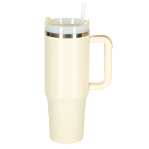 Kubek termiczny ze słomką i uchwytem 1200 ml kremowy