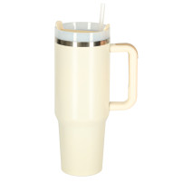 Kubek termiczny ze słomką i uchwytem 1200 ml kremowy