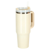 Kubek termiczny ze słomką i uchwytem 1200 ml kremowy