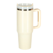 Kubek termiczny ze słomką i uchwytem 1200 ml kremowy