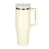 Kubek termiczny ze słomką i uchwytem 1200 ml kremowy