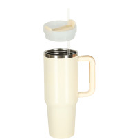 Kubek termiczny ze słomką i uchwytem 1200 ml kremowy