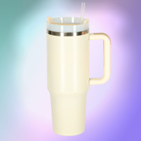 Kubek termiczny ze słomką i uchwytem 1200 ml kremowy
