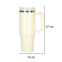 Kubek termiczny ze słomką i uchwytem 1200 ml kremowy