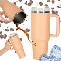 Kubek termiczny ze słomką i uchwytem 1200ml róż pudrowy