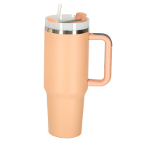 Kubek termiczny ze słomką i uchwytem 1200ml róż pudrowy