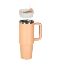 Kubek termiczny ze słomką i uchwytem 1200ml róż pudrowy