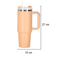 Kubek termiczny ze słomką i uchwytem 1200ml róż pudrowy
