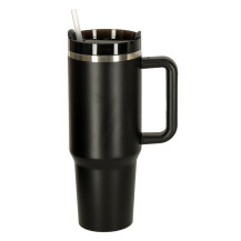 Kubek termiczny 1200ml ze słomką i uchwytem - czarny