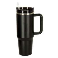 Kubek termiczny 1200ml ze słomką i uchwytem - czarny