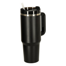 Kubek termiczny 1200ml ze słomką i uchwytem - czarny