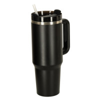 Kubek termiczny 1200ml ze słomką i uchwytem - czarny