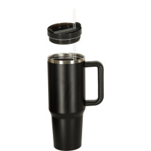 Kubek termiczny 1200ml ze słomką i uchwytem - czarny