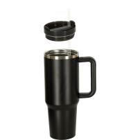 Kubek termiczny 1200ml ze słomką i uchwytem - czarny