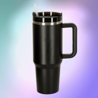 Kubek termiczny 1200ml ze słomką i uchwytem - czarny