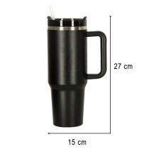 Kubek termiczny 1200ml ze słomką i uchwytem - czarny