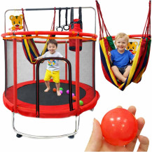 Trampolina ogrodowa 155 cm dla dzieci z siatką i akcesoriami - czerwona