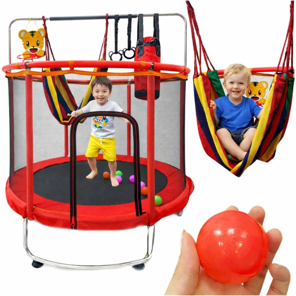 Trampolina ogrodowa 155 cm dla dzieci z siatką i akcesoriami - czerwona