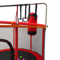 Trampolina ogrodowa 155 cm dla dzieci z siatką i akcesoriami - czerwona