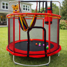 Trampolina ogrodowa 155 cm dla dzieci z siatką i akcesoriami - czerwona