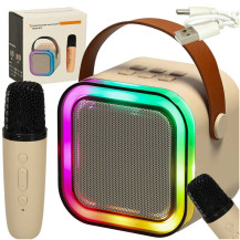 Zestaw do karaoke głośnik bluetooth i mikrofon RGB beżowy