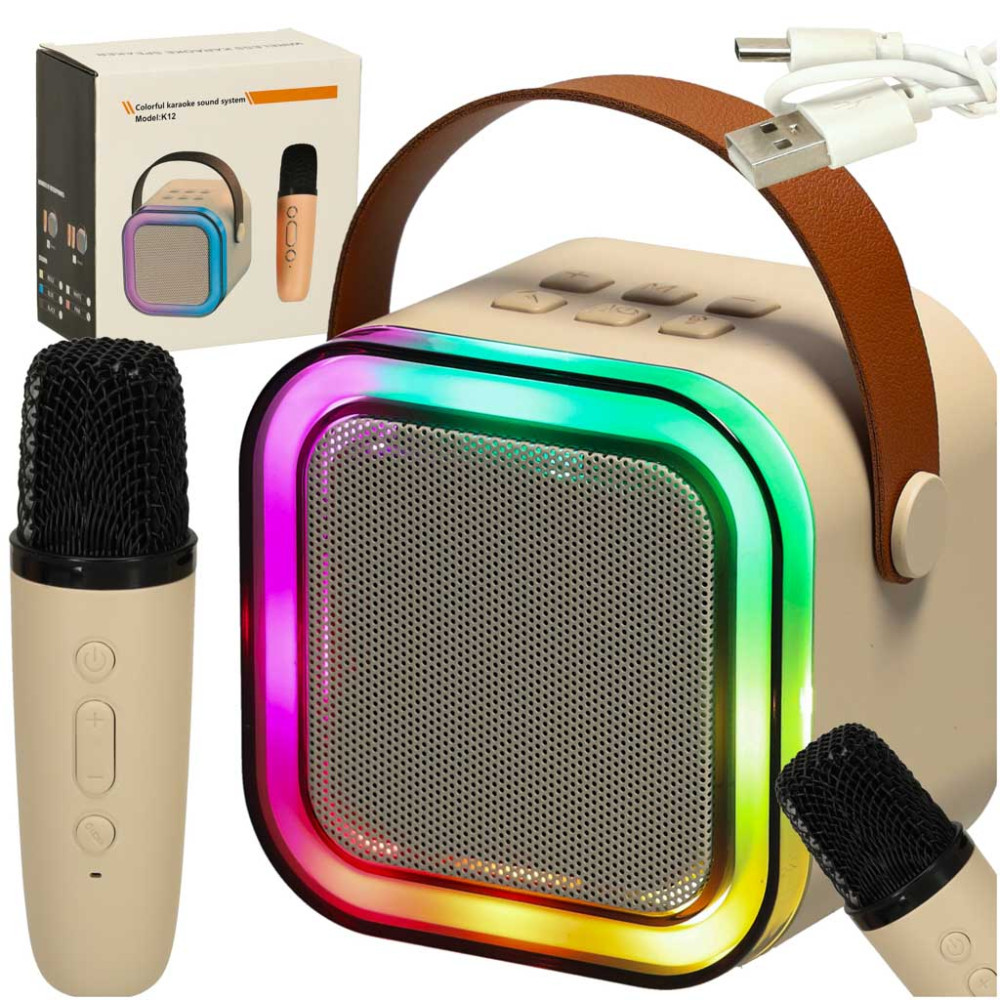 Zestaw do karaoke głośnik bluetooth i mikrofon RGB beżowy