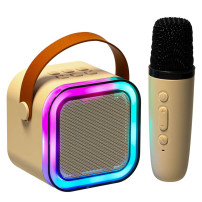 Zestaw do karaoke głośnik bluetooth i mikrofon RGB beżowy