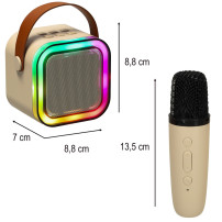 Zestaw do karaoke głośnik bluetooth i mikrofon RGB beżowy