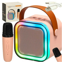 Zestaw do karaoke głośnik bluetooth + mikrofon LED różowy