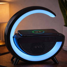 Lampka LED RGB z głośnikiem bluetooth i ładowarką indukcyjną