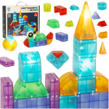 Klocki magnetyczne świecące 64 el. figury 3D STEM 3+