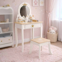 Toaletka drewniana LULILO bella z lustrem, taboretem i akcesoriami