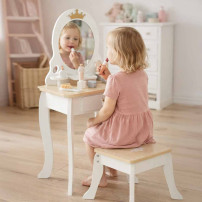 Toaletka drewniana LULILO bella z lustrem, taboretem i akcesoriami