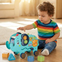 Słonik wbijak sorter montessori z młotkiem i klockami 26cm