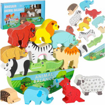 Drewniana układanka balansująca zwierzątka safari montessori 3+