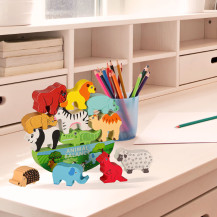 Drewniana układanka balansująca zwierzątka safari montessori 3+