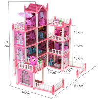 Domek dla lalek willa różowa DIY 4 poziomy z mebelkami 61cm