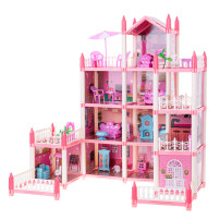 Domek dla lalek willa różowa DIY 4 poziomy z mebelkami 61cm