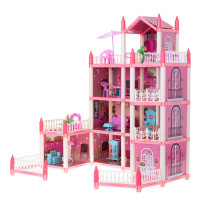 Domek dla lalek willa różowa DIY 4 poziomy z mebelkami 61cm